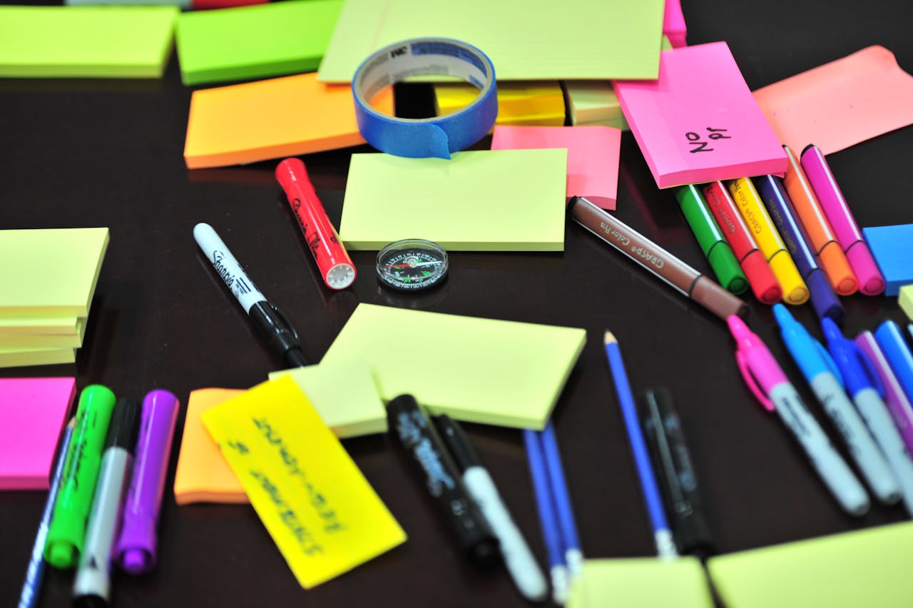 Pens on a desk